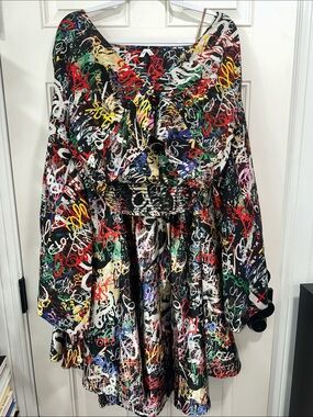 Truth Multicolor Graffiti-Print Ruffle Top
